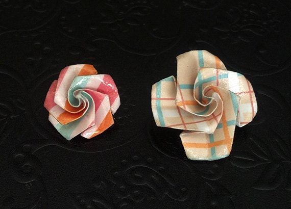 Small Vintage Style Origami Rose Fascinators (glazed origami flowers with pin-backing)