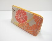 Cosmetic Bag, Zippered Accessory Pouch, Cosmetic Case, Orange and Red Floral Tapestry Print, Ready to Ship