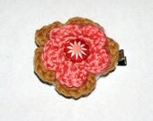 pink and tan flower clip- summer hair accessories- girls button hair flower