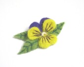 Needle Felted Pansy Brooch Yellow and Purple