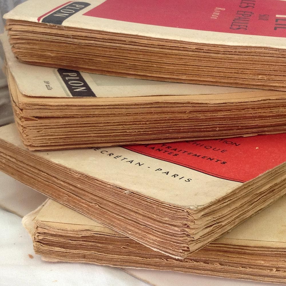 4 French Vintage Books Shabby Chic Style Paper Ephemera Collage Art Inspiration