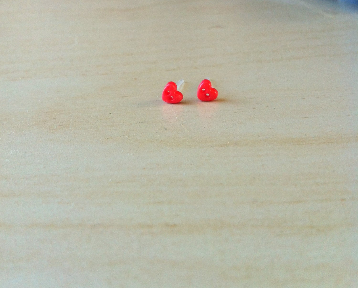 Very tiny red heart shaped button ear studs hypoallergenic plastic