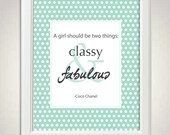 Coco Chanel Fabulous Quote -8x10 Mint Green and White Polkadot Art Print