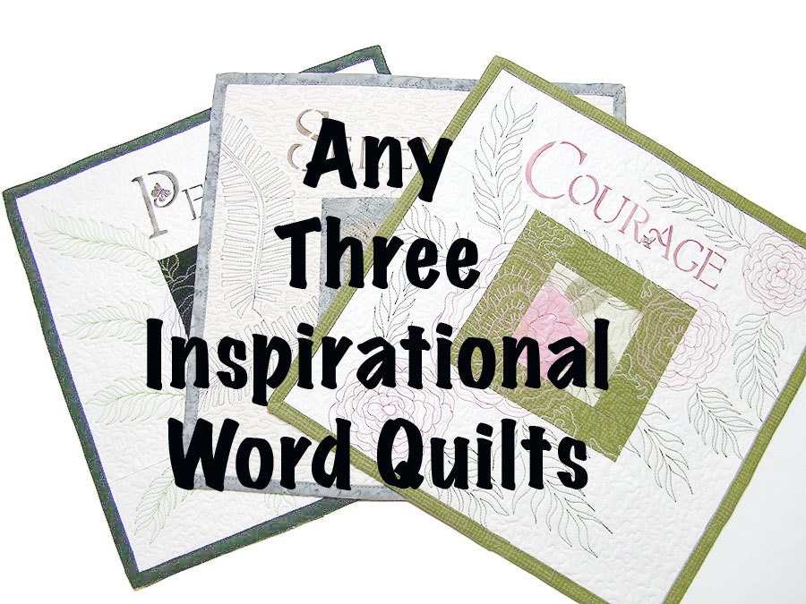 Three Inspirational Word Quilts, Traditional Patchwork Wall Hanging Quilts