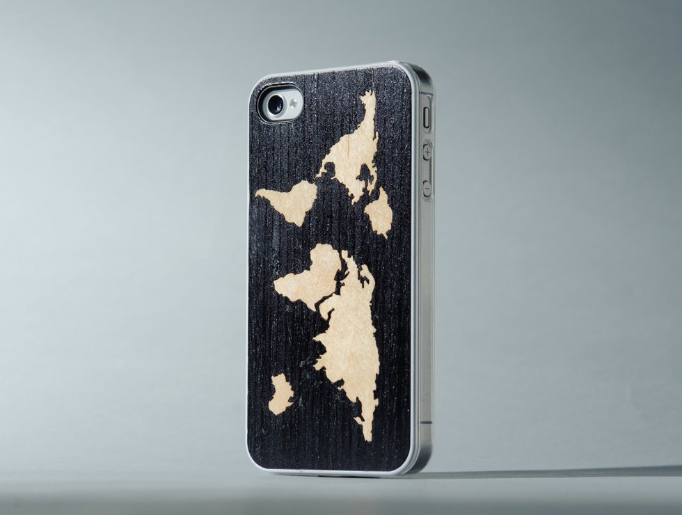 Ebony World Map Inlay iPhone 4/4S Clear Case - FREE Shipping