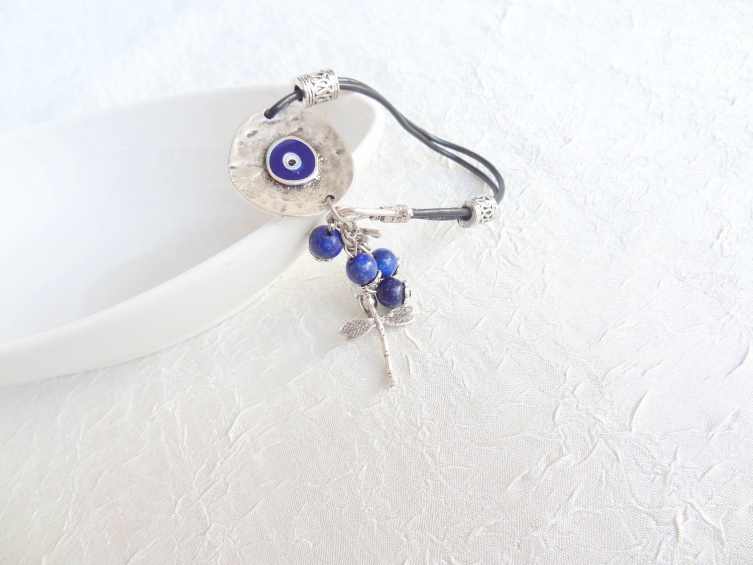 Lapis Lazuli Bracelet,  Luck Evil Eye Bracelet, Silver Plated Bracelet, Traditional Bracelet