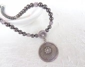 Wedding Jewelry, Black Majorca Pearl Necklace, Sterling Silver Filigree Pendant Necklace, Feminine, Handmade, OOAK, Valentines