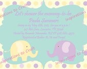 U Print Pastel Elephant First Birthday Party or Baby Shower Invitation - Printable Digital DIY Invite