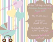 U Print Pastel Stroller First Birthday Party or Baby Shower Invitation - Printable Digital DIY Invite
