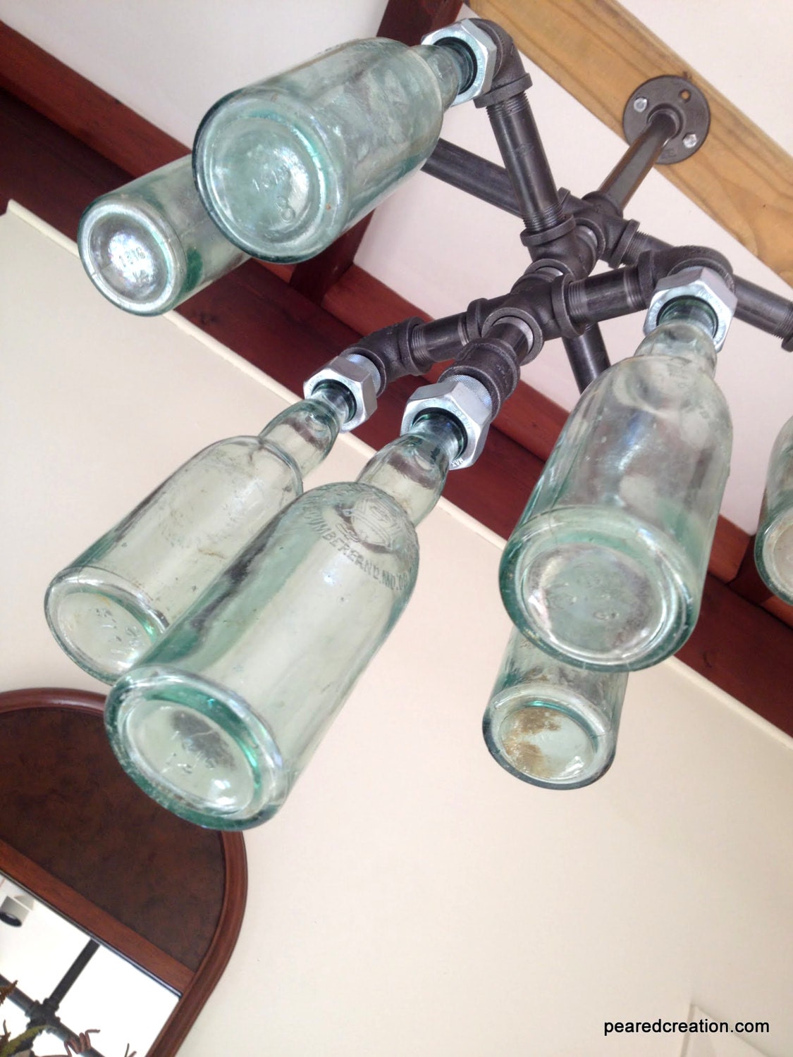 Antique Bottle Chandelier - Industrial Lighting - Handcrafted Beer - Steampunk Fixture - Made to Order