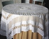 vintage tablecloth, handembroidered, very sophisticated ladder work, large square size