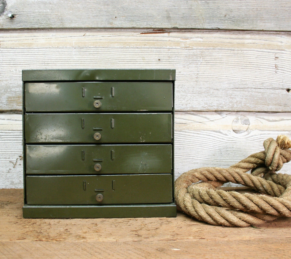 Vintage Industrial Metal Cabinet -- Four Drawer Organizer