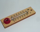 WORKING Small Vintage Wooden Wall Thermometer, Tan and Red,Temperature Gauge, Made in Japan - Vintage Travel Trailer and Home Decor