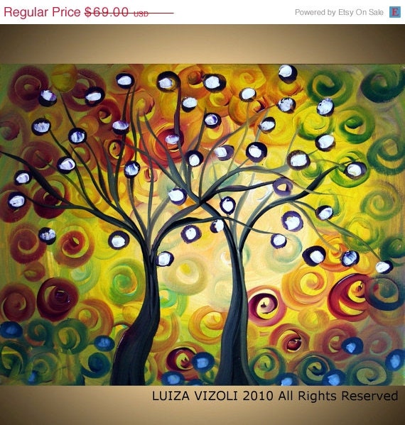 on SALE ROMANCE at SUNSET 20x16 Modern Landscape Giclee on Gallery Wrapped Canvas of Original Painting by Luiza Vizoli