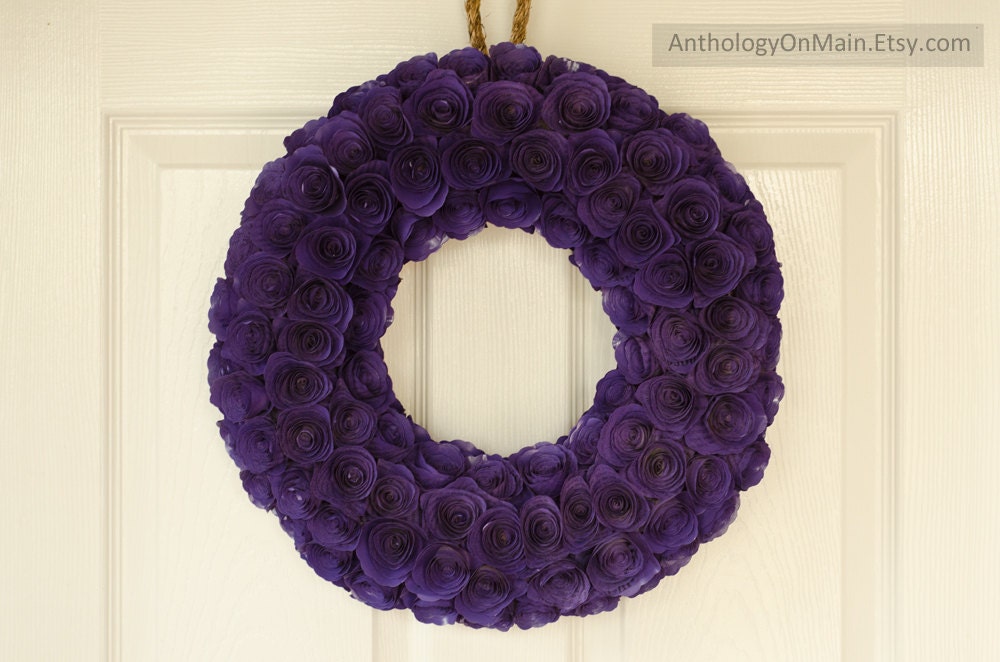 Medium Book Page Wreath in CHOICE OF COLOR - Unique Handmade Upcycled and Eco Friendly Colorful and Custom Home Decor
