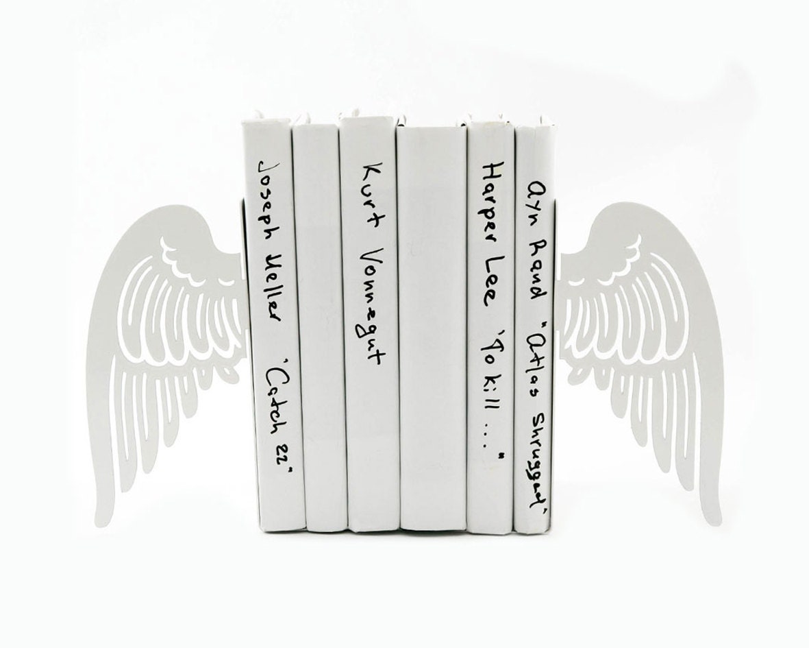 Bookends -Angel wings- laser cut for precision, metal for durability, minimalistic and stylish white color only