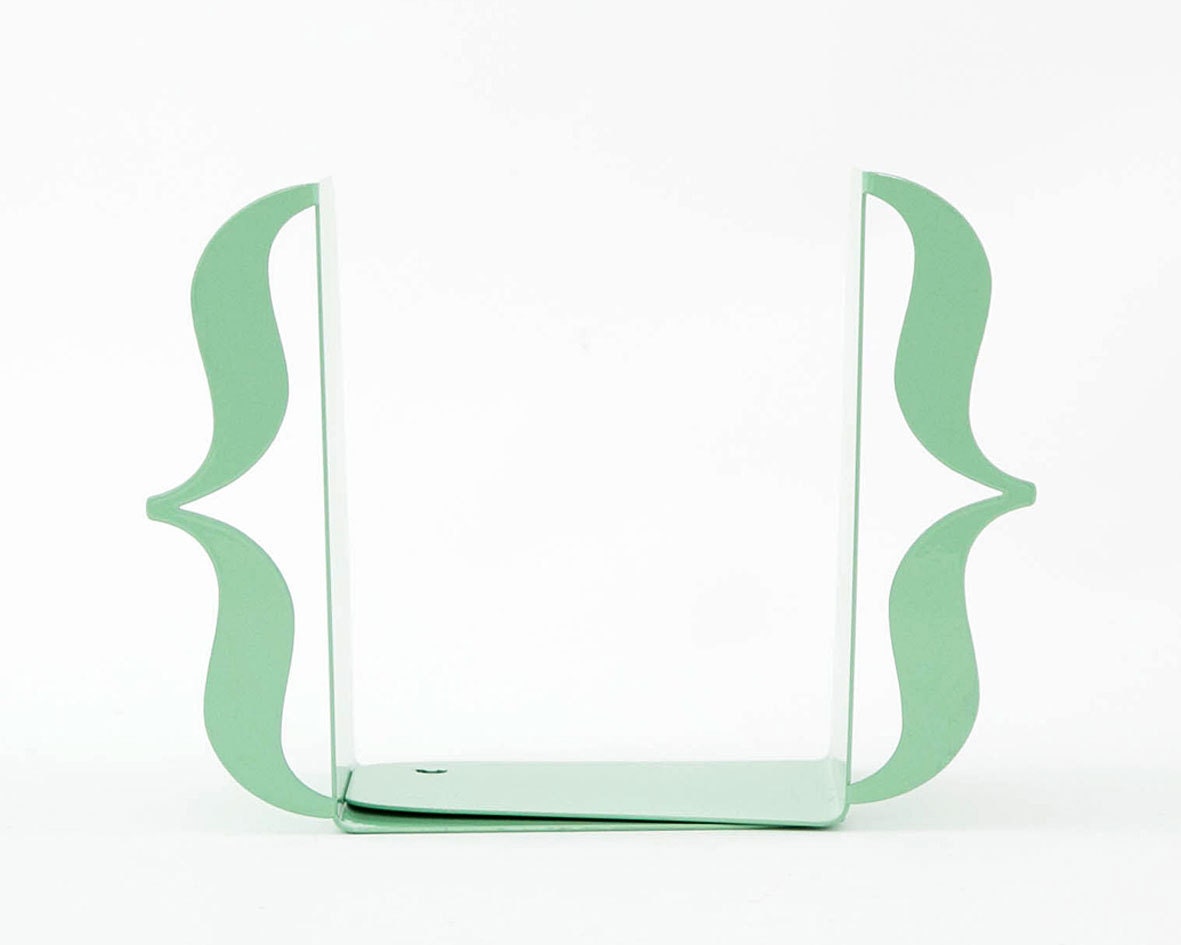 Bookends - Brackets (mint green) - laser cut for precision out of metal thick enough to hold a bunch of books.
