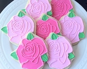 Decorated Valentines Day Cookies- One Dozen Edible Roses in pink or red