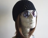 Summer beanie simply ELEGANT sexy BLACK cotton BEANIE hat crochet bohemian gypsy hat made to order