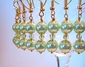 Mint green bridesmaid earrings Pearl and crystal drop dangle beaded earrings Prom bridal wedding jewelry Beaded bridesmaid jewelry