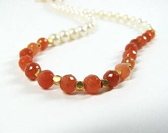 Peach moonstone necklace White pearl necklace Orange genuine gemstone necklace Beaded necklace  Beaded jewelry Mothers Day