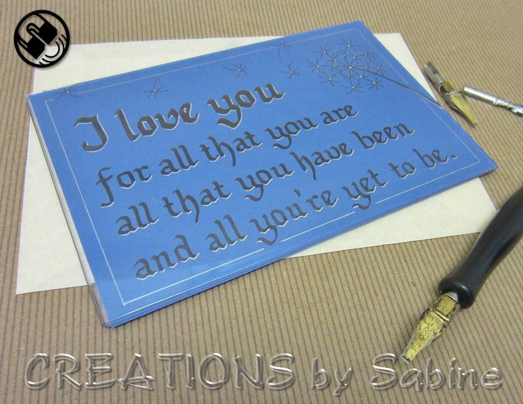 Magnet - I love you Handwritten Calligraphy Frame, Original Art, 6x4" Blue Black Silver, Anniversary Love Letter READY TO SHIP 11