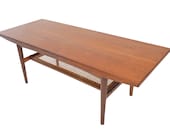 Danish Modern Mid Century Coffee Table in Teak with Removable Cane Rack