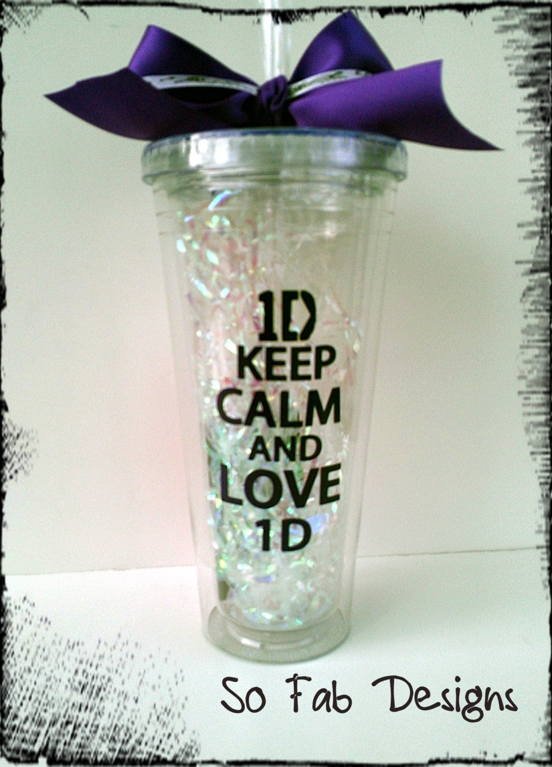 Customized One Direction Keep Calm and Love 1D Acrylic, 20 ounce,BPA Free cup with screw on lid and straw