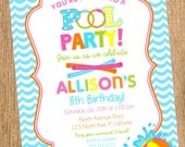 Girl POOL Party Printable Birthday Invitation,Girl Swimming Party Birthday Party Invite, Pool Invite
