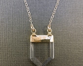 Memorial Day Sale Quartz Crystal Point Gemstone Pendant with 24k Gold Cap and Double Bail on 16" Gold Fill Chain