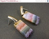 Memorial Day Sale Amethyst Slice Druzy Earrings edged in 24k gold