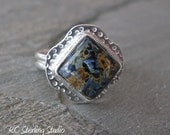 Pietersite and sterling silver metalsmithed ring