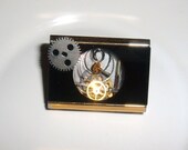 Watch Parts Brooch Pin Working Professional, Classy, Black Enamel and Gold Tone Unisex