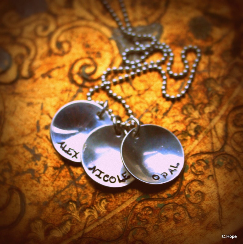 Hand Stamped Custom Personalized Sterling Silver Necklace Gift For Mom or Grandma