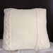 Hand knitted antique white pillow, throw and cable pattern, pillow included