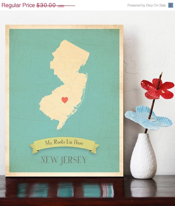 25% OFF SALE New Jersey Roots Map 11x14 Customized Print