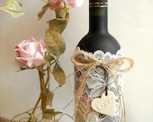 Wine Bag with clay hearts favor,Lace Wine  Covers
