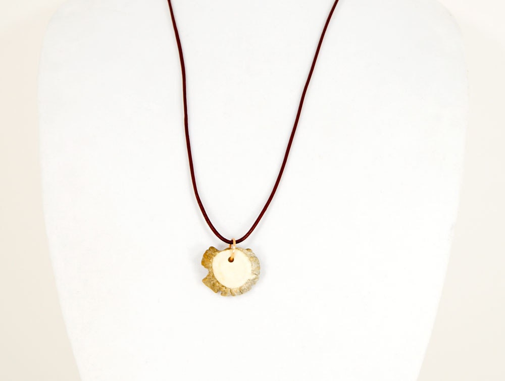 Mens Pendant: Mule Deer Antler Pedicle Pendant on Oxblood Leather Cord 1753