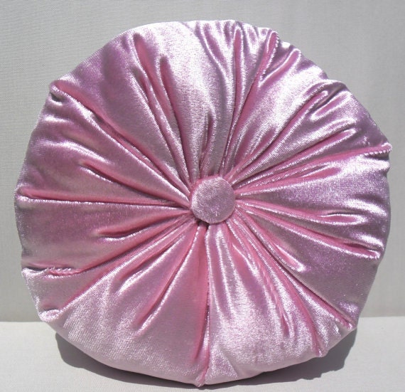 Soft Pink Silk Velvet Round Pillow 16",Housewares,Home Decor,Ottoman Style.