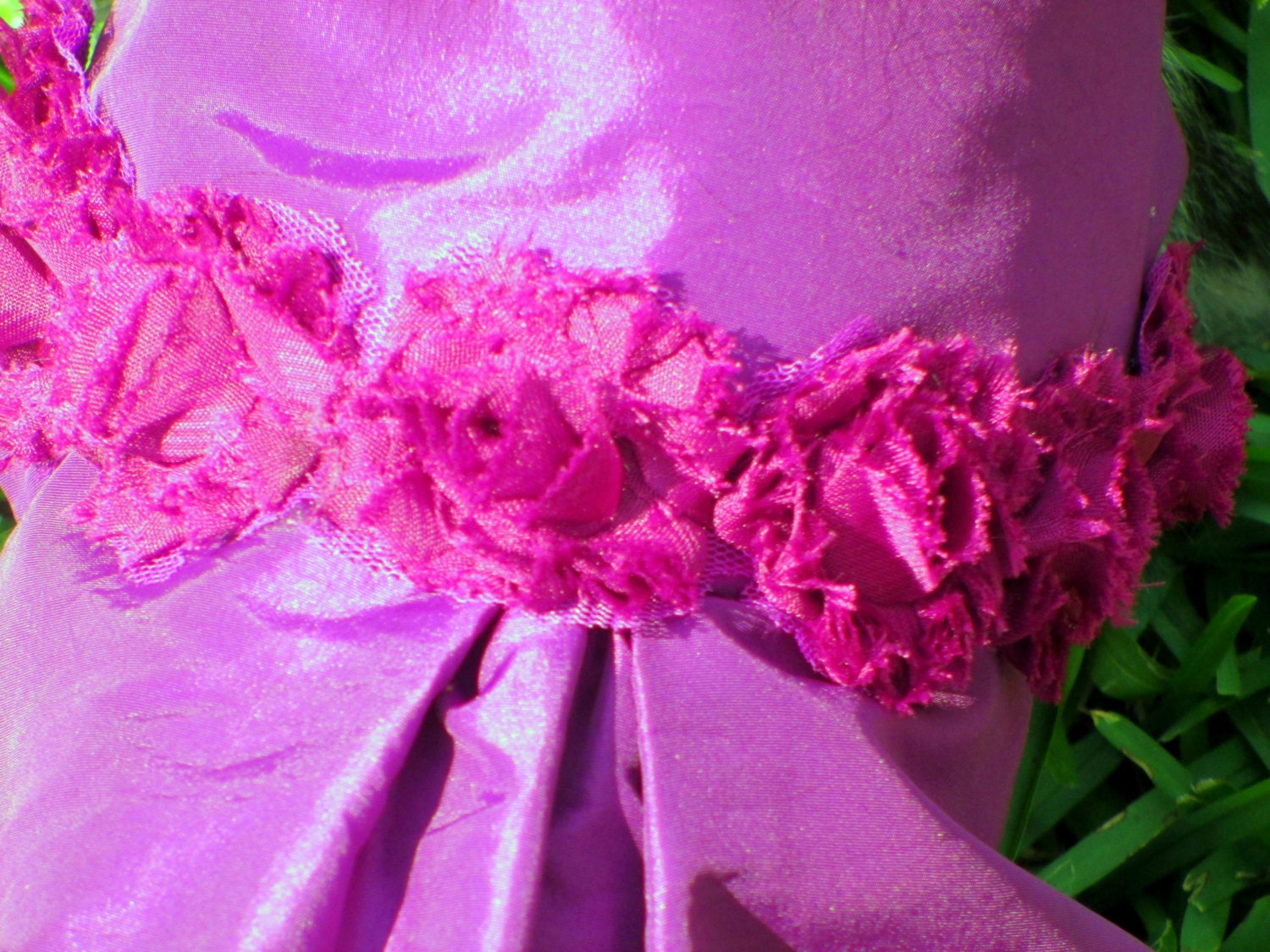 Berry Party Dress for Little Dogs or Cats - Made to Order Taffeta with Shabby Chic Rose Trim