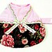 Small Dog Clothing Made to Order - Dress with Pink Seersucker and Brown, Rose, Cream & Leaf Green Flowers