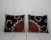14 x 16 Decorative Pillow Accent Pillow Throw Pillow Suzani Pillow Vintage Pillow Soft Black White Set of 2 - 03440-152