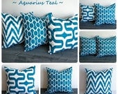 Teal pillow cover 20" x 20" One cushion cover Aquarius Teal blue green throw pillow sham
