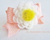 Girls/Baby Felt Flower Hair Clip, Baby/Girls RIbbon Hair Bow, Pink and White Hair Bow, Daisy Hair Clip, Spring/Easter Accessories