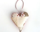 Heart Patchwork Lavender Pillow, Wedding Bridesmaid Gift, Rustic Linen, Cream Beige Red Hanging Heart With Lace And Roses