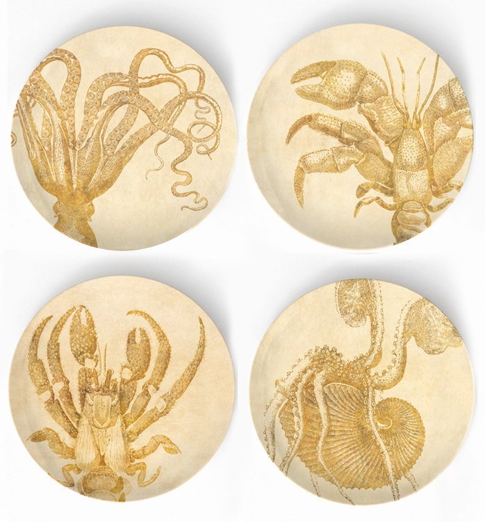 Octopuses and Crustacians - Four 10 inch Melamine Plates
