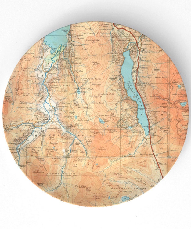 Antique Map - beautiful Thirlmere Map on 10 inch Melamine Plate