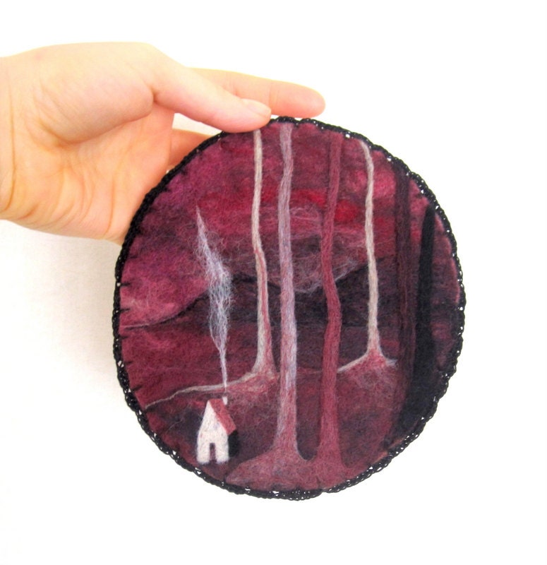 felted wall hanging, original artwork, woodland art, fiber art, felted artwork.