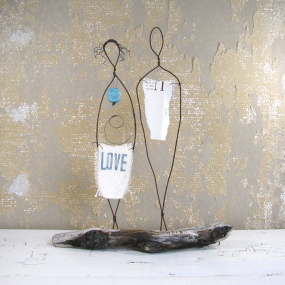 Baby and Couplehood Wire Sculpture - Rustic Baby Shower Gift - Valentines Day Gift - Metal and Driftwood Mixed Media Art