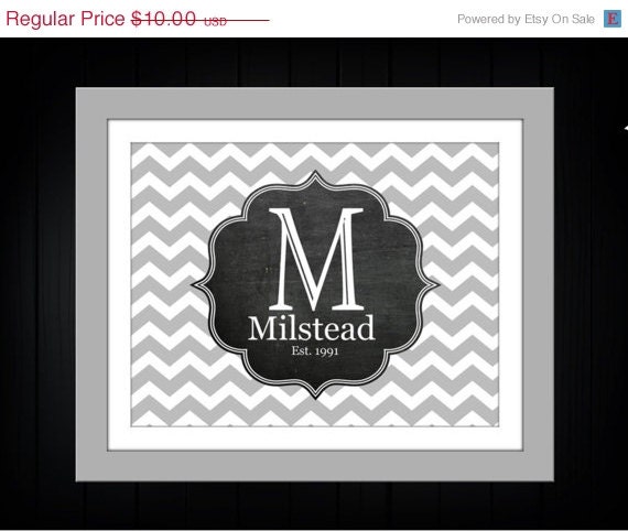 SALE Family Name Print. Chevron and Chalkboard 10 x 8